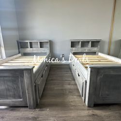 2 Twin Solid Wood Bed Frames With 3 Drawers Each $940
