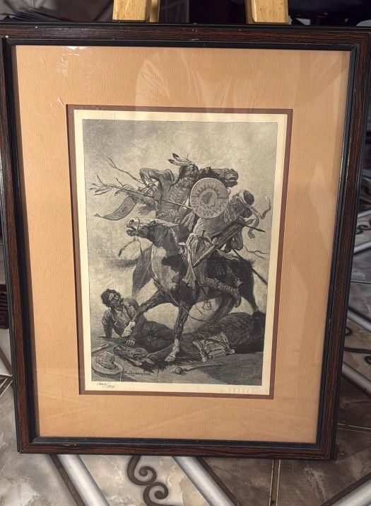 Frederic Remington "Thrust His Lance Through His Body" limited engraving.  17x22