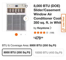 8,000 BTU (DOE) Slider/Casement Window Air Conditioner Cools 350 sq. ft. in White