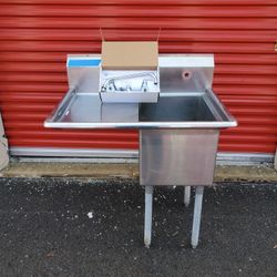 36" STAINLESS STEEL PREP-SINK with BRAND NEW FAUCET and LEFT DRAIN BOARD 