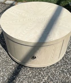 Round Light Wood Coffee Table with Storage Drawer