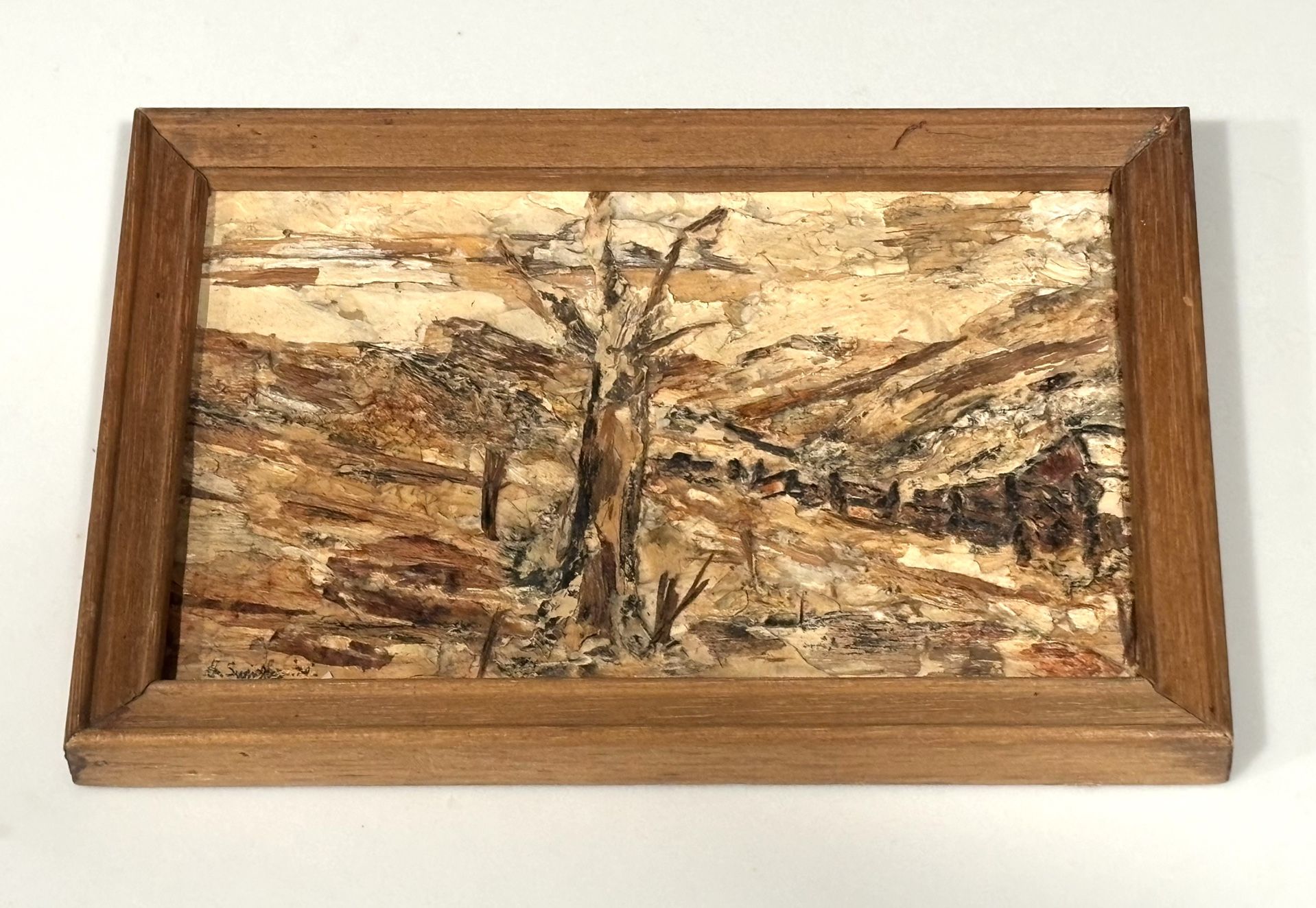 VINTAGE BEAUTIFUL AUSTRALIAN FIRE REMAINS FRAMED PAINTING CINDY SWINGLER SMALL SIZE