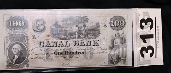 1800s N.D. New Orleans Canal Bank 100 Dollar Banknote - Louisiana Obsolete Currency - 1800s Unsigned One Hundred Dollar New Orleans Banknote