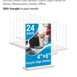 Acrvlic Sian Holder 4x6 Inches 24 Pack, Double Sided Clear Display Stand Table Top Sign Paper Holder Vertical Menu Flver Holder, Plastic Sian Frame fo