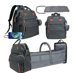 DERSTUEWE Baby Diaper Bag Backpack with Changing Station, Multifunctional Waterproof Portable Baby Bag for Travel, Dark Grey