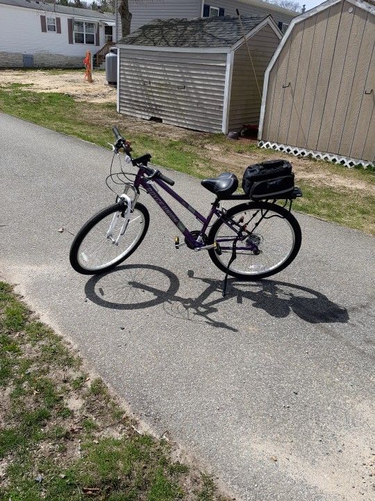 27"  21 Speed Womans .mountain Bike    Added Options  Larger Cushion  Seat    Back Rack    Carring Bag    Kick Stand     $550 FIRM  BRAND SPANKING NEW