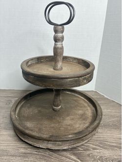 Two Tiered Rustic Tray Stand