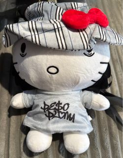 Sanrio Hello Kitty Peso Pluma Backpack Plush Plaid Hat Gray Dress Sanrio 12”