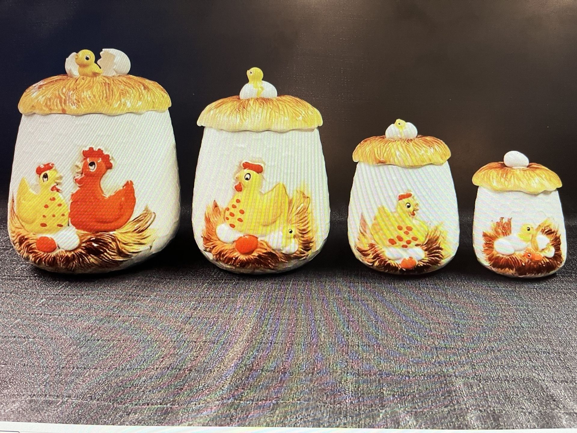 Vintage, Complete 13 Piece Sears And Roebuck, Hatching, Chicken Little Canister, Set
