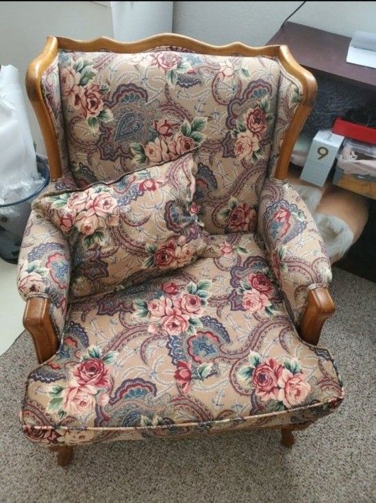 Antique floral armchair