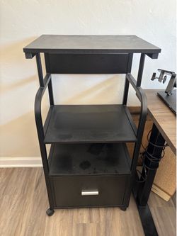 Black printer stand with file drawer