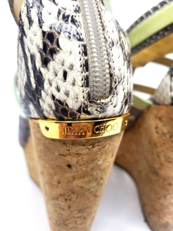 Jimmy Choo Women's Gladiator Wedge Snakeskin Leather Sandal Shoes Size 37.5 EU - 7 US