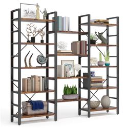 Tribesigns Bookshelf, 70" Triple Wide Etagere Bookcase Open Display Shelf