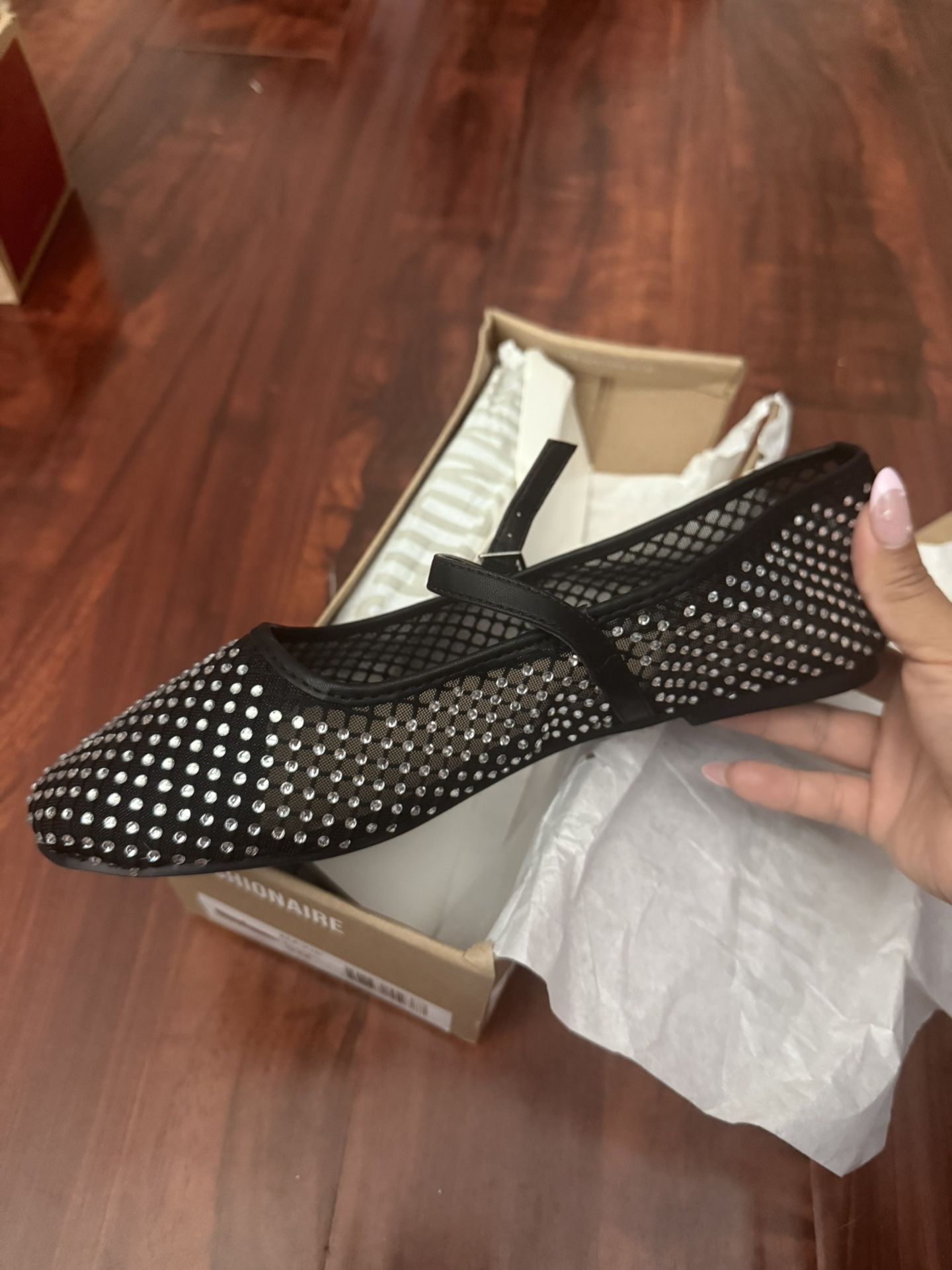 Mesh Rhinestones Women’s Flat