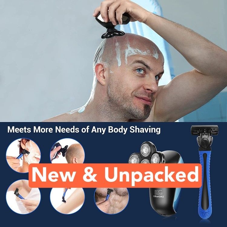 Head Shavers for Bald Men, Electric Rotary Razor 6-in-1 Beard Trimmer Grooming Kit Shockproof Floating Razor with Manual Shaver Wet Dry IPX7 Waterproo