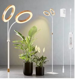 68" Full Spectrum Floor Grow Light with Stand for Tall& Large Indoor Plants Faux Wood Grain Halo Plant Lamp for Home Décor.6/12/18H Timer,3 Spectra Mo