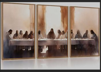 3 Pcs The Last Supper Framed Canvas Wall Art 24x36 Inch