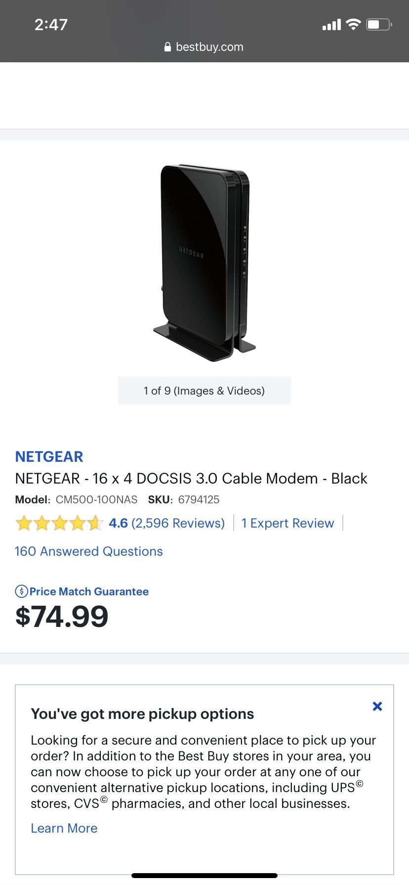 Netgear cable modem model No. CM500
