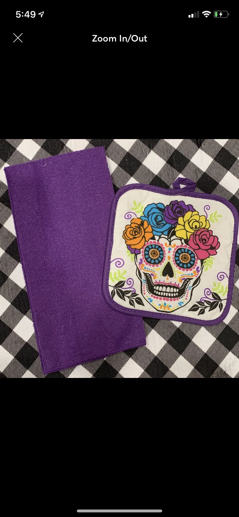 Halloween sugar skull pot holder & towel set