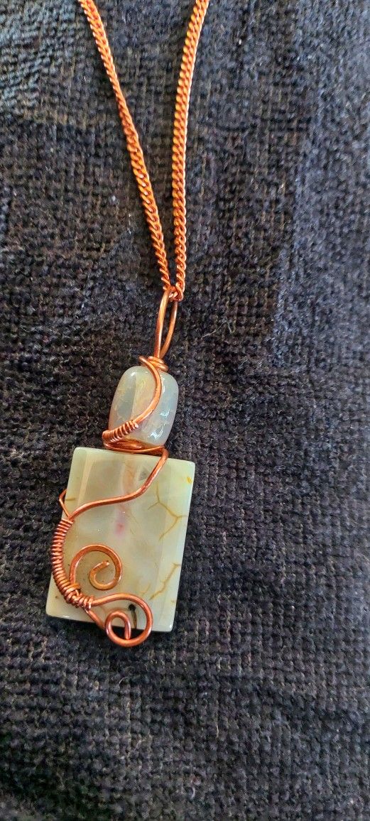 Copper Abstract Wiring Agate Stone Pendant With Copper Chain