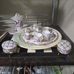 Germany Dresden Porcelain Miniature Tea Set Plus Extras Included