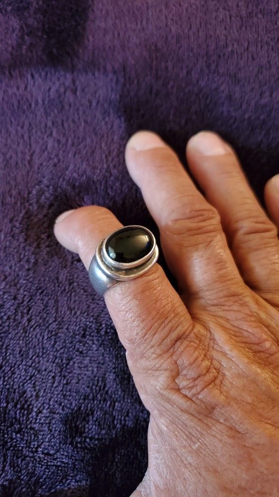Vintage J.Esposito Sterling silver Oval black Onyx Ring