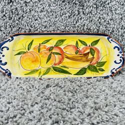 Pottery Serving Tray Fruits Painting Portugal Handmade Size 13inX5in Long Oval