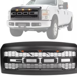 Fits 08-10 Ford F250 F350 R Style Front Upper Grille W/ Letters Matte Black