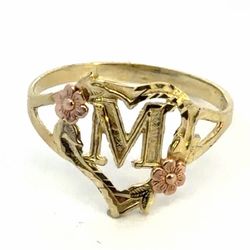 Woman’s Ladies 10k Two Toned Rose Yellow Gold Initial M in a Heart Ring Size 9 GP3126943