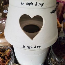 Stoneware An Apple A Day Candle Holder 