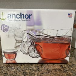 Vintage Glass Punch Bowl Set- New