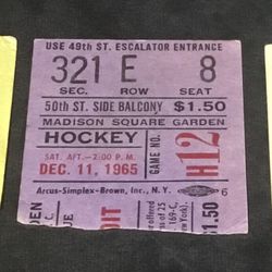 NY Rangers 1960s Ticket Stubs
