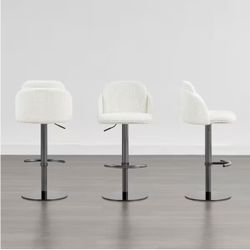 Ezra Pearl/Gunmetal Fabric Gas Lift Adjustable Swivel Counter Stool with Ergonomic Backrest for Kitchen (Set of 3)