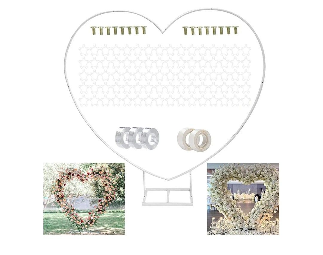 8ft(2.4M) Heart Shaped White Metal Balloon Arch Stand Frame Display Kit,Love Balloon Arch Frame for Proposal, Wedding, Valentine’s Day, Bridal, Birthd