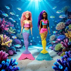 (Lot Of 2) 12" Barbie Dreamtopia 2-Tone Mermaid Dolls Vibrant Multi-colored Hair.
These items are Barbie Dreamtopia Mermaid Dolls from Mattel. Feature