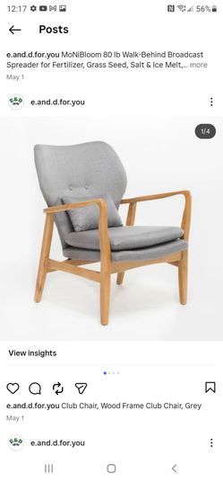 Club Chair, Wood Frame Club Chair, Grey