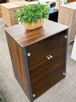 Modern Walnut AV Cabinet, Media Console with Tempered Glass Doors, Stereo component stand for home theater, living room and recording room storage. Th