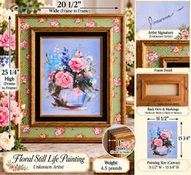 Framed Floral Still Life Oil Painting