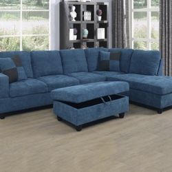 Blue Microfiber Sectional Couch And Ottoman