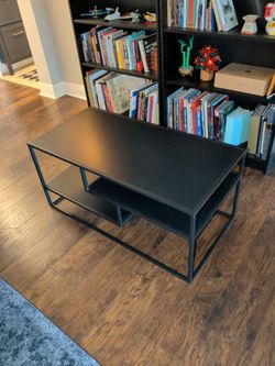 Black metal and wood coffee table