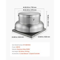 Roof Exhaust Fan, Attic Vent Fan with High-Power Motor, 24.8inch Fan Base Heavy-Duty Aluminum Alloy, Speed Control Adjustable Airflow 4000/5000CFM, Co