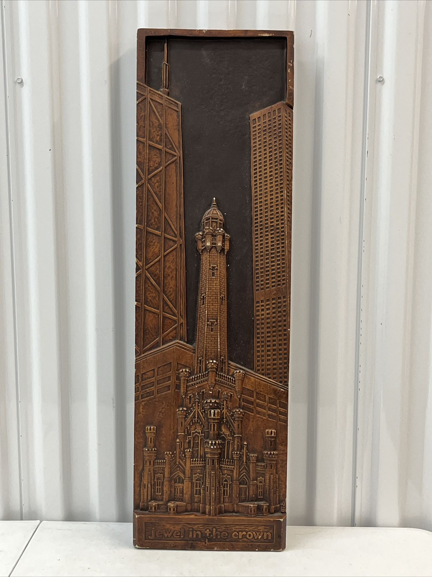 STUNNING “JEWEL IN THE CROWN” CHICAGO WATER TOWER Wall Plaque SIGNED AW FRICKE