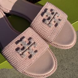 Tory Burch Everly Slide  Royal Suede Shell Pink