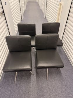 4 Modern Black Upholstered Dining Chairs – Chrome Legs