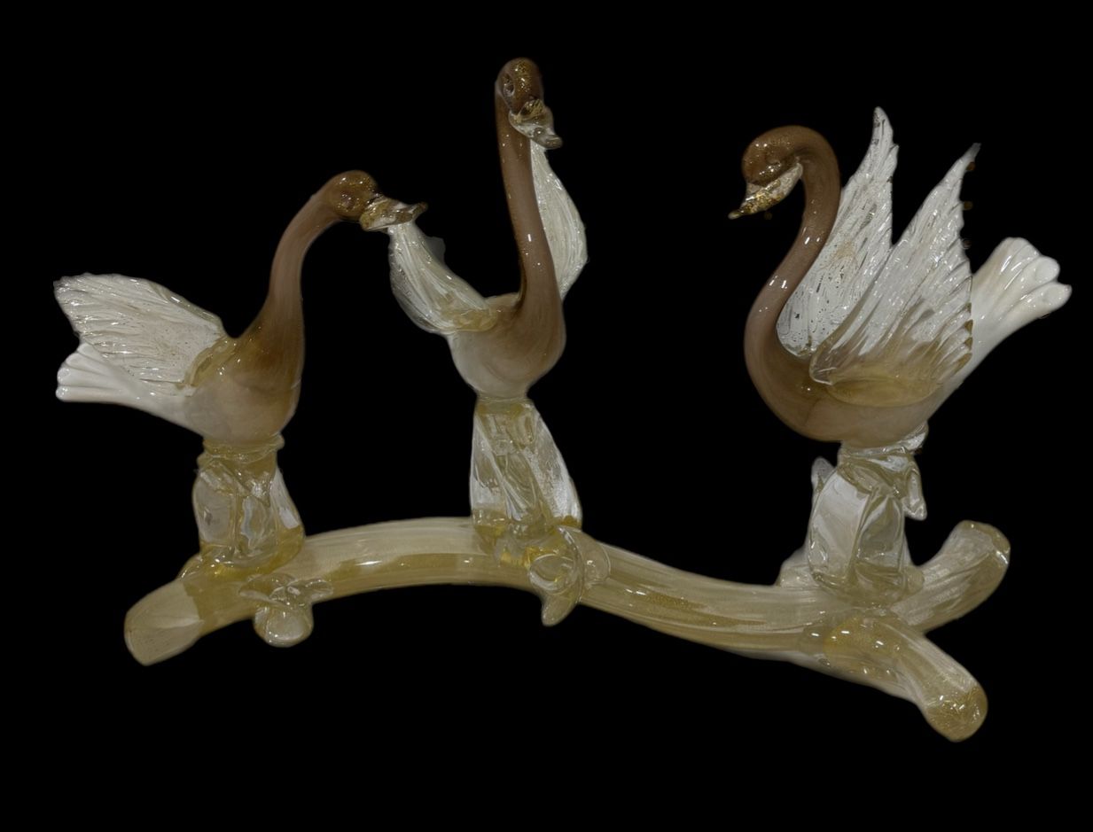 Murano Glass Barovier Toso large 24in 3 doves on branch