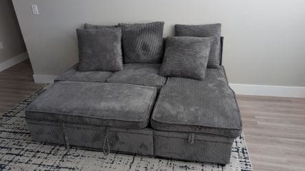 Gray Corduroy Sectional Sofa with Storage