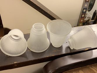 Vintage Ribbed Frosted Glass Ceiling Fan Light Globe Shades Replacement Set of 4
