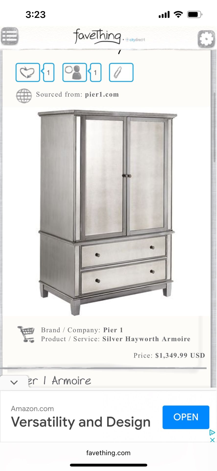 Pier 1 Hayworth Armoire and Dresser