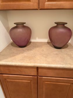Pair of Frosted Purple Glass Vases
