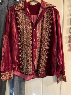 Embroidered Red Velvet Shirt